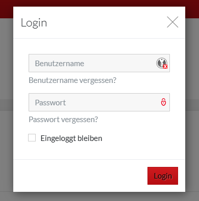 eBusy Login-Formular mit dem Link „Passwort vergessen?